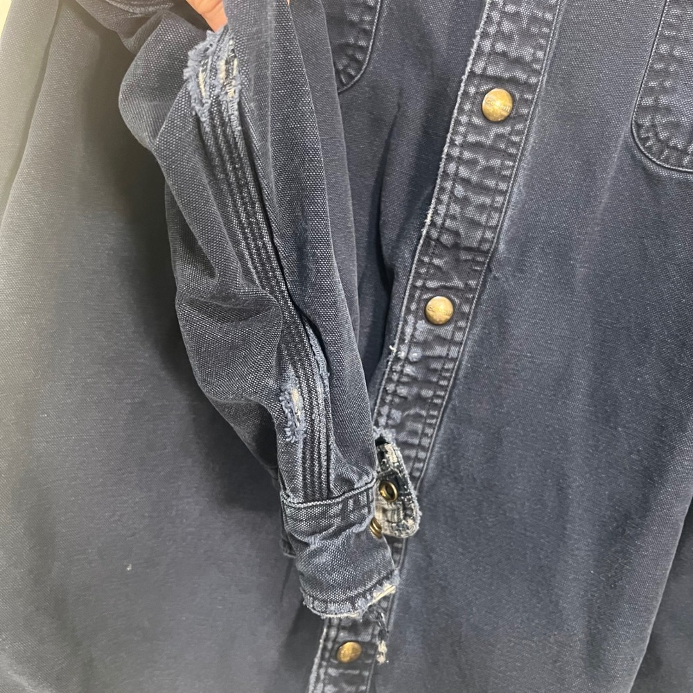 Vintage Carhartt Flannel Lined Work Shirt Jacket Navy Blue XL Distressed - Picture 5 of 13